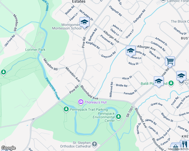 map of restaurants, bars, coffee shops, grocery stores, and more near 9 Moredun Place in Philadelphia