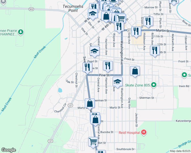 map of restaurants, bars, coffee shops, grocery stores, and more near 151 Pine Street in Greenville