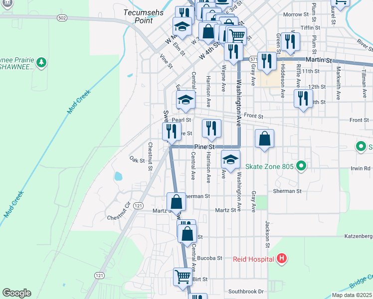 map of restaurants, bars, coffee shops, grocery stores, and more near 151 Pine Street in Greenville