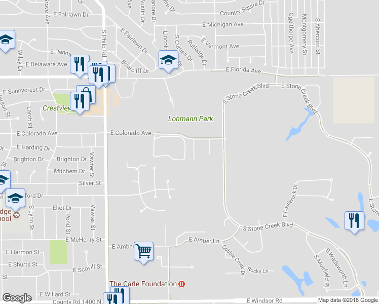 map of restaurants, bars, coffee shops, grocery stores, and more near 1907 Lucas Street in Urbana