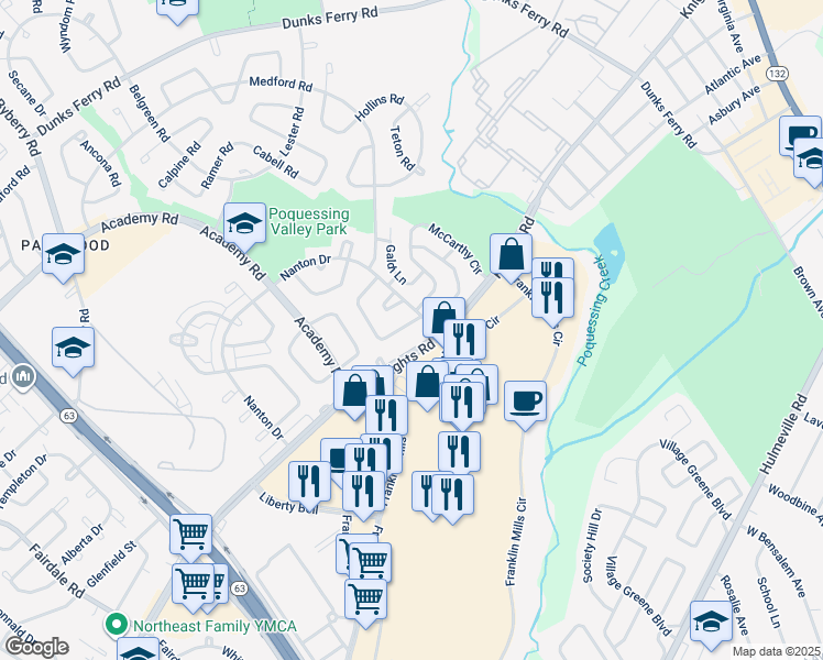 map of restaurants, bars, coffee shops, grocery stores, and more near 12735 Verda Drive in Philadelphia