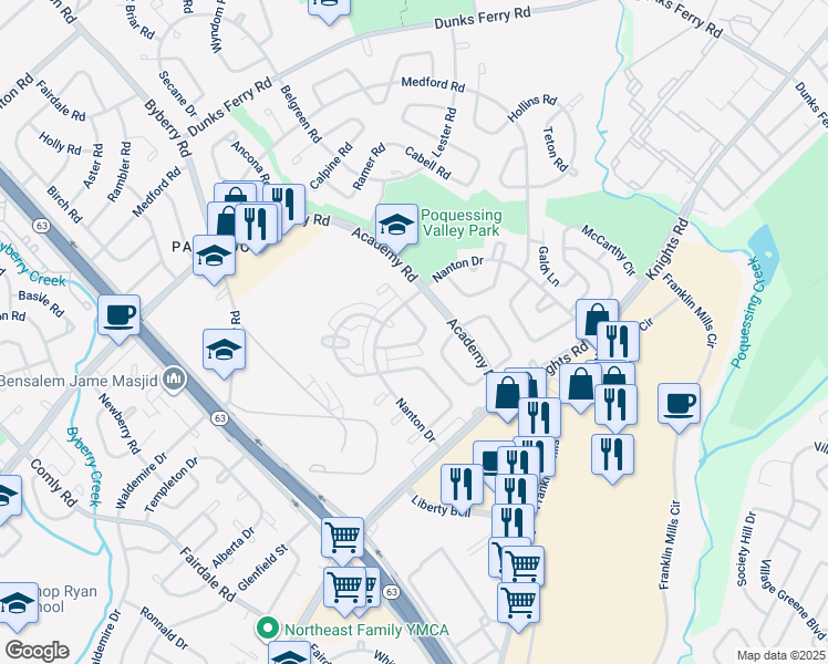 map of restaurants, bars, coffee shops, grocery stores, and more near 3739 Vader Drive in Philadelphia