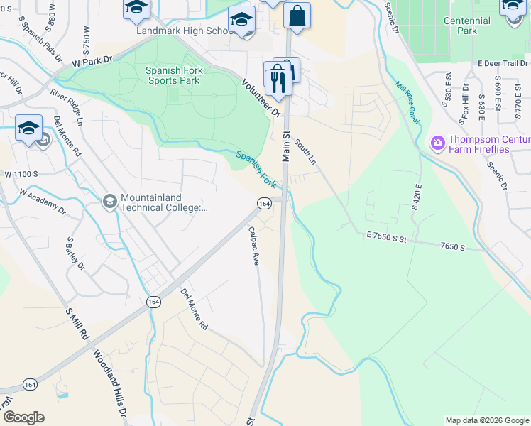 map of restaurants, bars, coffee shops, grocery stores, and more near West Summit Drive in Spanish Fork