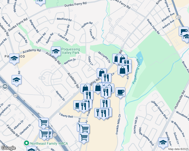 map of restaurants, bars, coffee shops, grocery stores, and more near 12737 Verda Drive in Philadelphia