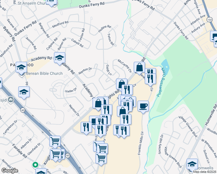 map of restaurants, bars, coffee shops, grocery stores, and more near 12710 Verda Dr in Philadelphia