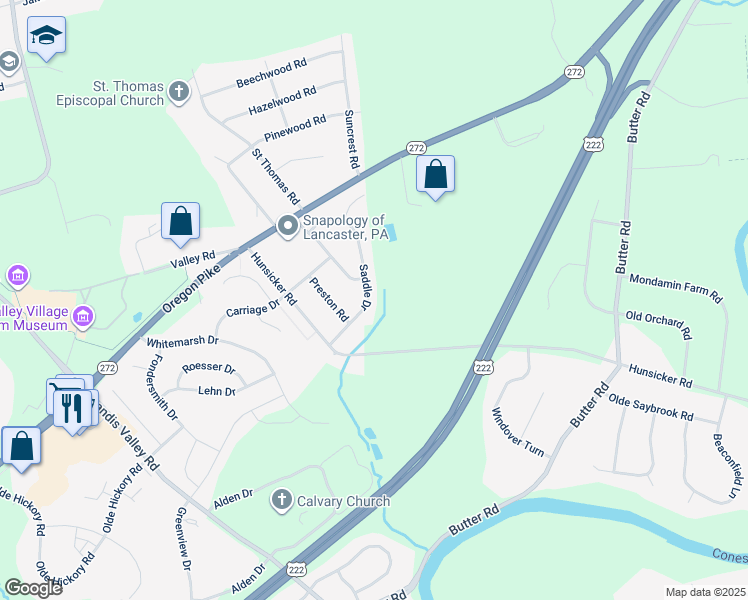 map of restaurants, bars, coffee shops, grocery stores, and more near 2524 Saddle Drive in Lancaster