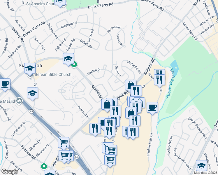 map of restaurants, bars, coffee shops, grocery stores, and more near 12653 Biscayne Drive in Philadelphia
