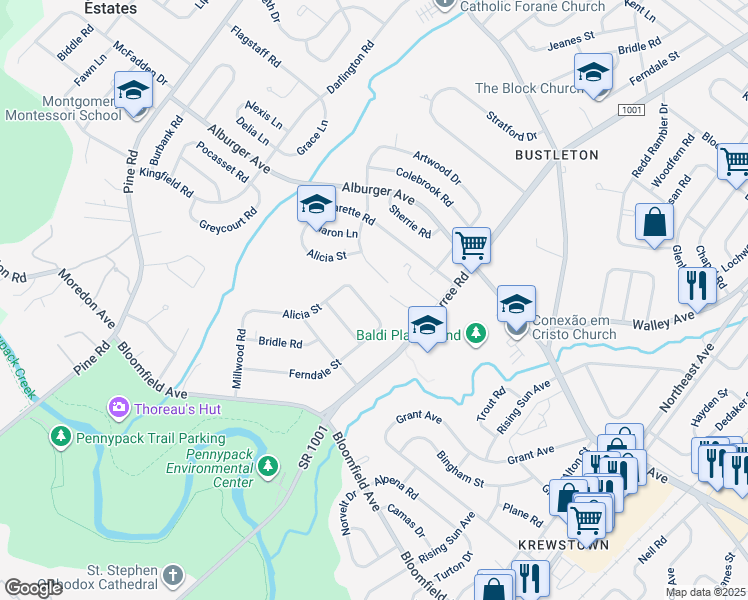 map of restaurants, bars, coffee shops, grocery stores, and more near 713 Dunmore Road in Philadelphia