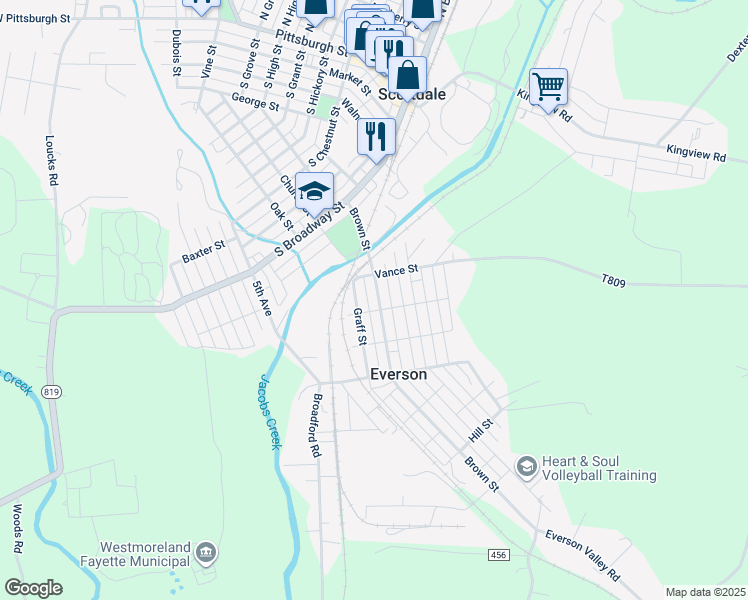 map of restaurants, bars, coffee shops, grocery stores, and more near 244 Brown Street in Everson