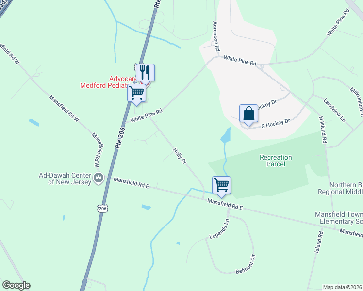 map of restaurants, bars, coffee shops, grocery stores, and more near 13 Holly Drive in Mansfield