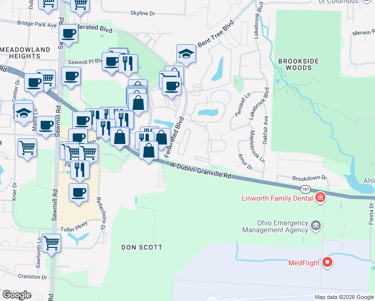 map of restaurants, bars, coffee shops, grocery stores, and more near 6808 Chateau Chase Drive in Columbus