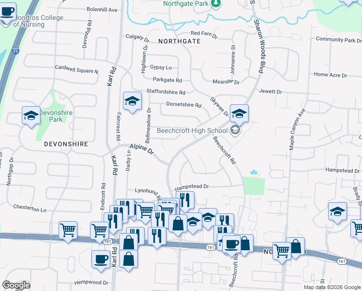 map of restaurants, bars, coffee shops, grocery stores, and more near 6153 Sharon Woods Boulevard in Columbus