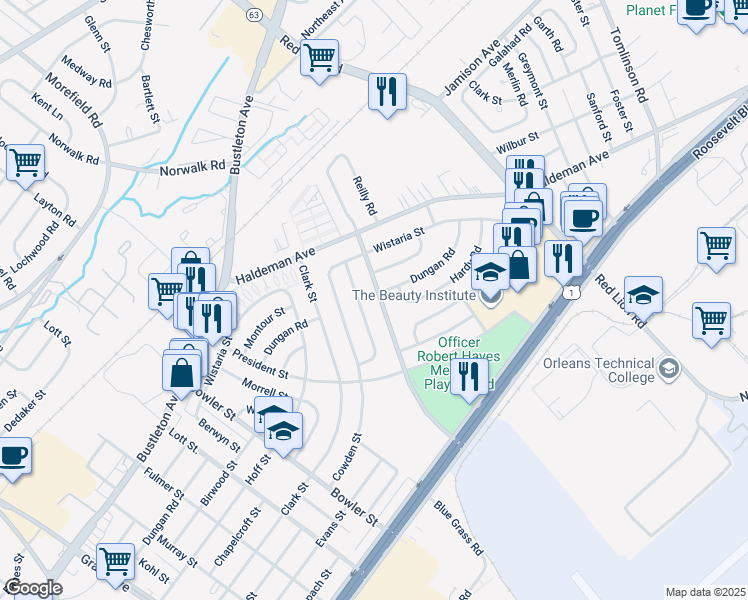 map of restaurants, bars, coffee shops, grocery stores, and more near 2136 Conwell Avenue in Philadelphia