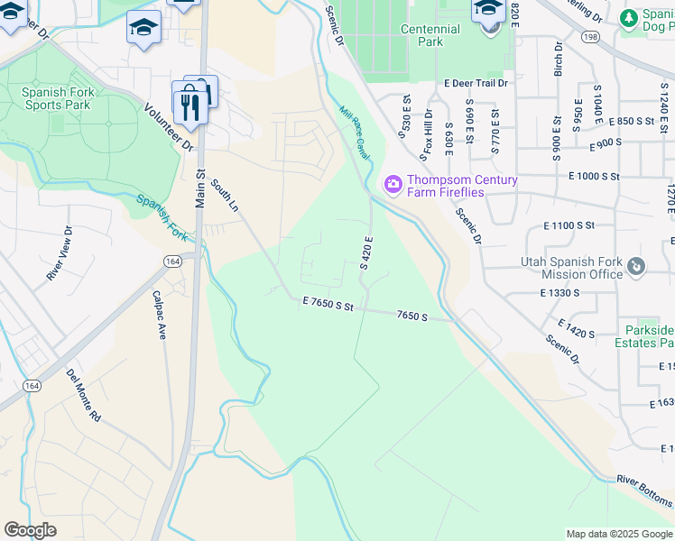 map of restaurants, bars, coffee shops, grocery stores, and more near 1252 South Johnnys Drive in Spanish Fork