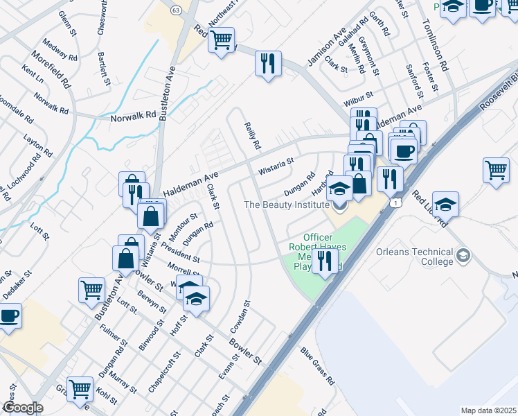 map of restaurants, bars, coffee shops, grocery stores, and more near 2136 Conwell Avenue in Philadelphia