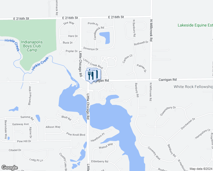 map of restaurants, bars, coffee shops, grocery stores, and more near 505 Harbour Town Drive in Noblesville