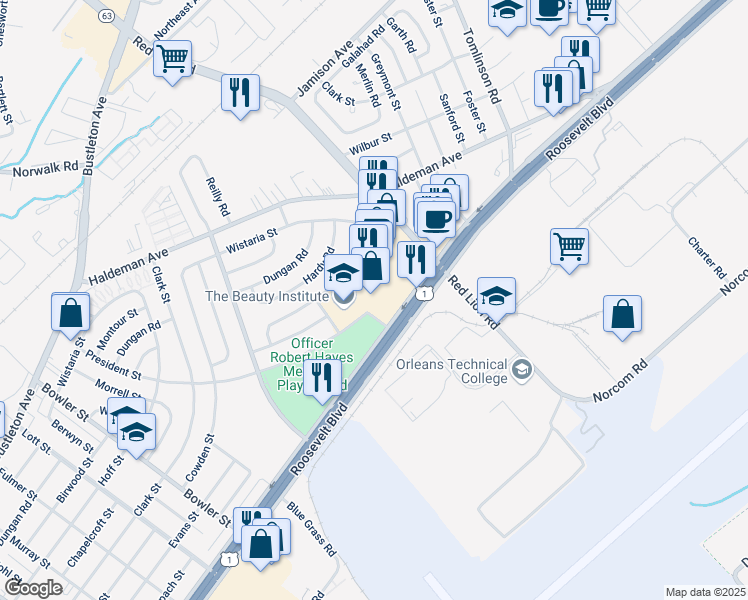 map of restaurants, bars, coffee shops, grocery stores, and more near 9784 East Roosevelt Boulevard in Philadelphia