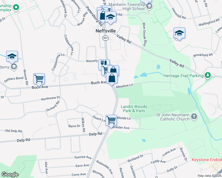 map of restaurants, bars, coffee shops, grocery stores, and more near 2458 Lititz Pike in Lancaster