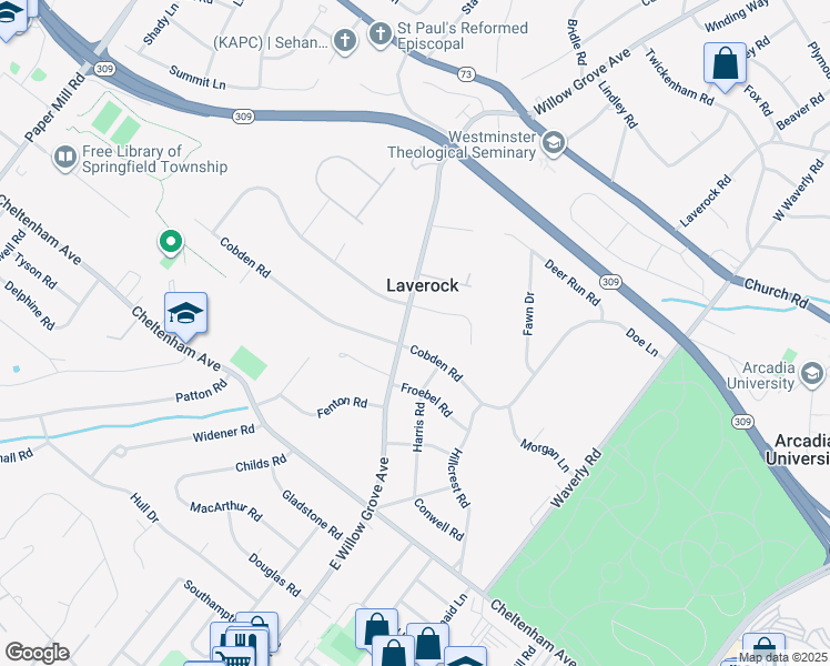 map of restaurants, bars, coffee shops, grocery stores, and more near 1702 East Willow Grove Avenue in Laverock