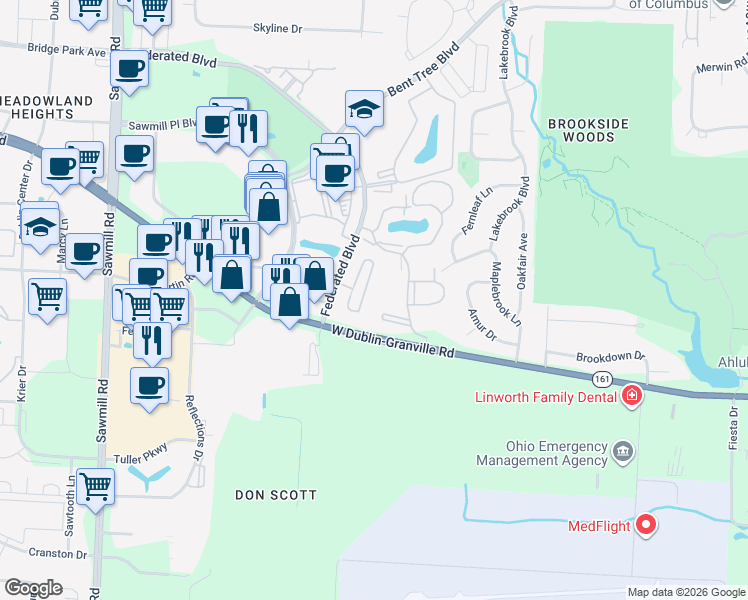 map of restaurants, bars, coffee shops, grocery stores, and more near 6808 Chateau Chase Drive in Columbus