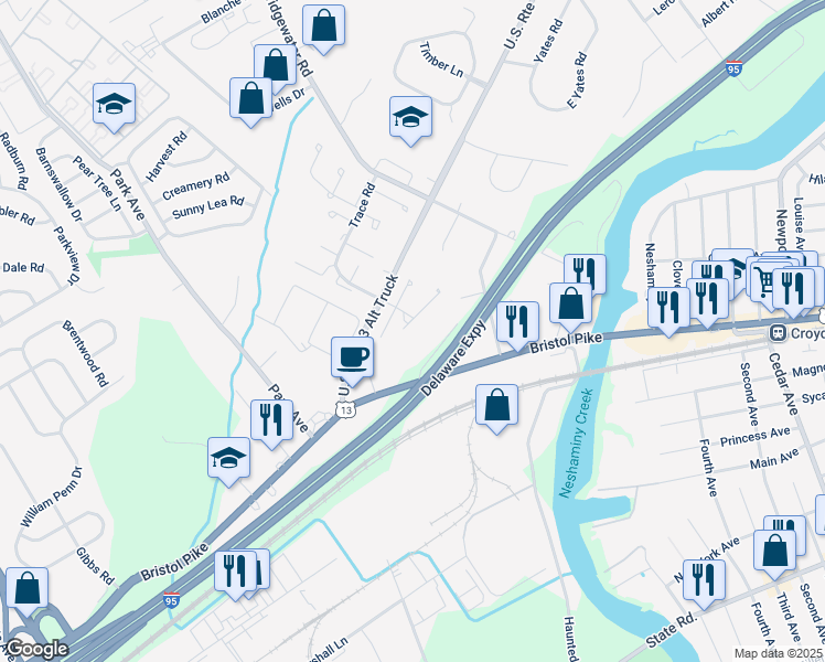 map of restaurants, bars, coffee shops, grocery stores, and more near 3943 Gloucester Court in Bensalem