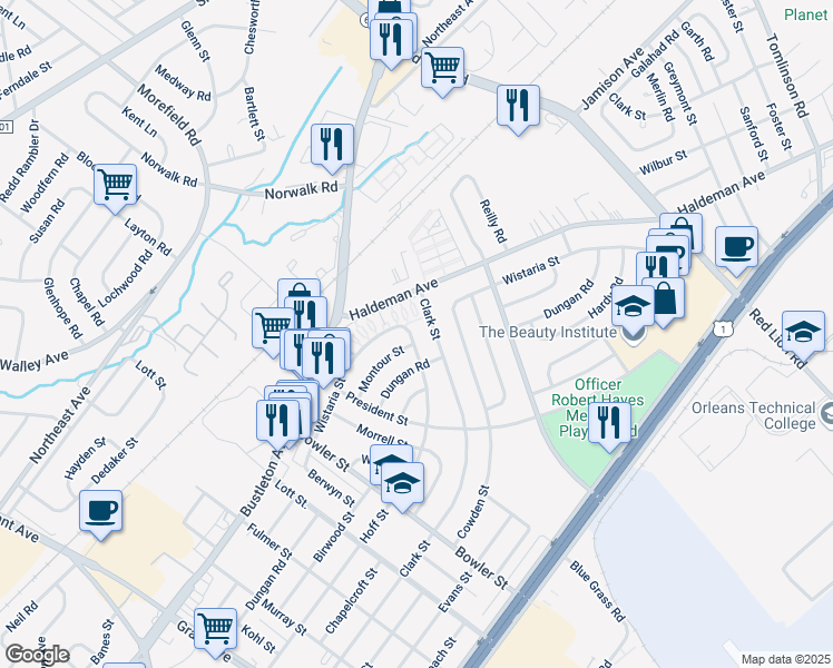 map of restaurants, bars, coffee shops, grocery stores, and more near 9842 Montour Street in Philadelphia