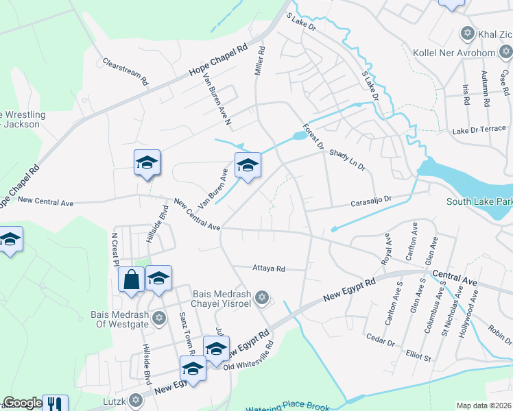 map of restaurants, bars, coffee shops, grocery stores, and more near 1979 New Central Avenue in Lakewood Township