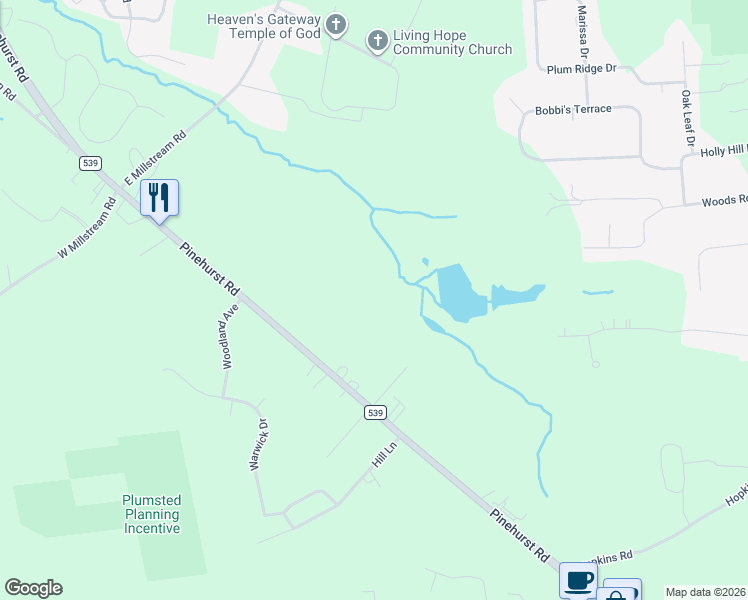 map of restaurants, bars, coffee shops, grocery stores, and more near 510 County Road 539 in Plumsted