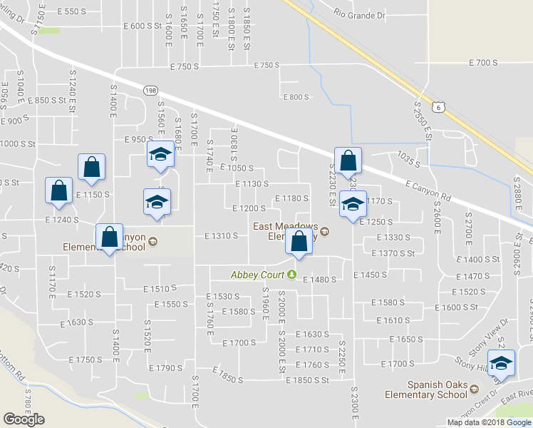 map of restaurants, bars, coffee shops, grocery stores, and more near 1968 East 1200 South in Spanish Fork