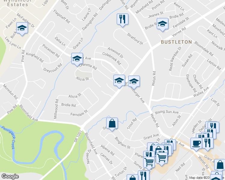 map of restaurants, bars, coffee shops, grocery stores, and more near 811 Cates Way in Philadelphia