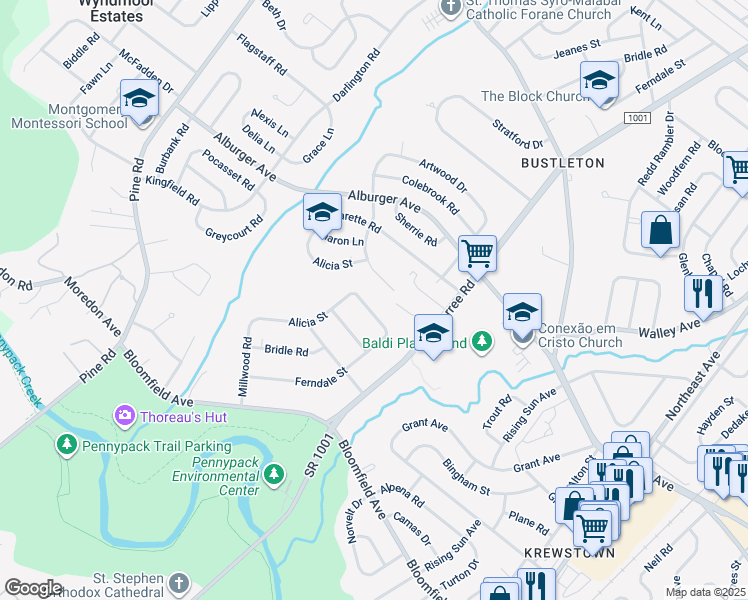 map of restaurants, bars, coffee shops, grocery stores, and more near 709 Dunmore Road in Philadelphia