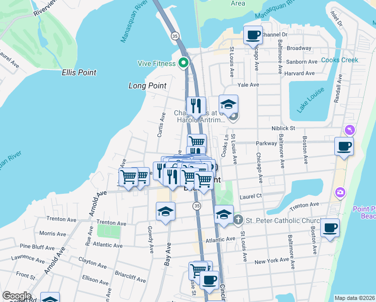 map of restaurants, bars, coffee shops, grocery stores, and more near 606 McLean Avenue in Point Pleasant Beach