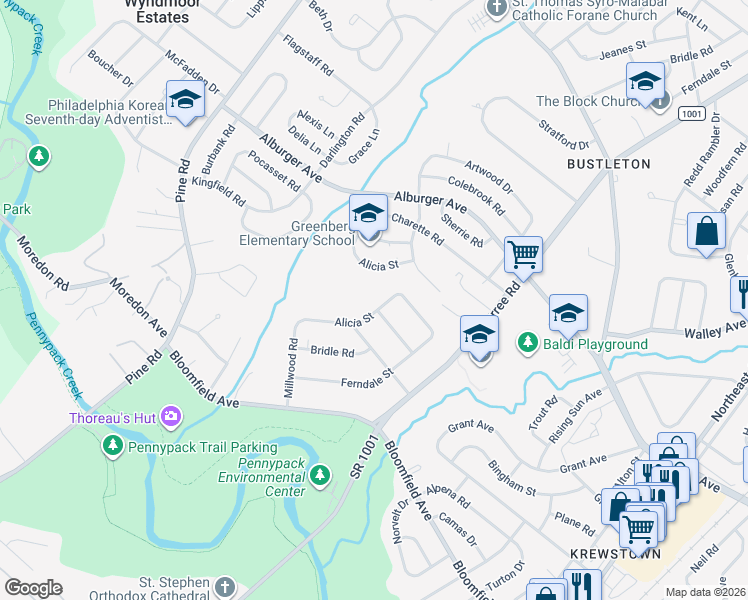 map of restaurants, bars, coffee shops, grocery stores, and more near 703 Stelwood Drive in Philadelphia
