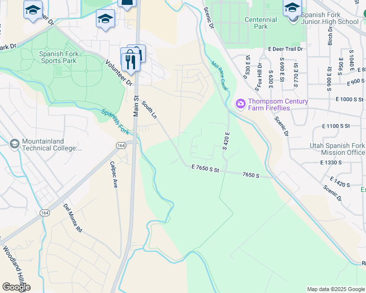 map of restaurants, bars, coffee shops, grocery stores, and more near 1215 South 200 East in Spanish Fork