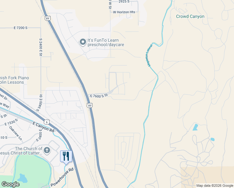 map of restaurants, bars, coffee shops, grocery stores, and more near South 2800 East Street in Spanish Fork
