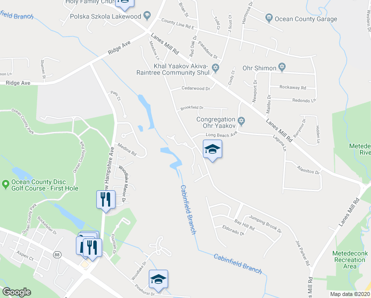 map of restaurants, bars, coffee shops, grocery stores, and more near 330 Joe Parker Road in Lakewood Township