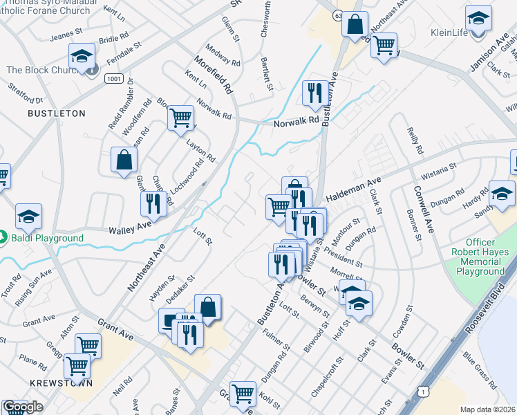 map of restaurants, bars, coffee shops, grocery stores, and more near 36 Magnolia Place in Philadelphia