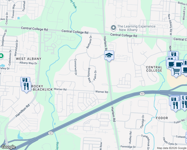 map of restaurants, bars, coffee shops, grocery stores, and more near 5540 Falco Drive in Westerville