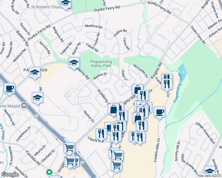 map of restaurants, bars, coffee shops, grocery stores, and more near 12673 Biscayne Drive in Philadelphia