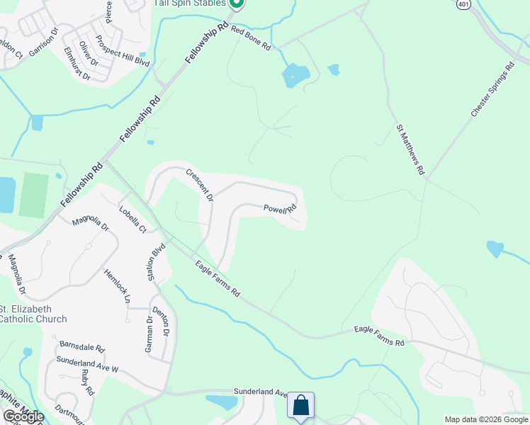 map of restaurants, bars, coffee shops, grocery stores, and more near 3956 Powell Road in Chester Springs