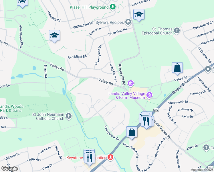 map of restaurants, bars, coffee shops, grocery stores, and more near 7 Ashley Court in Lancaster