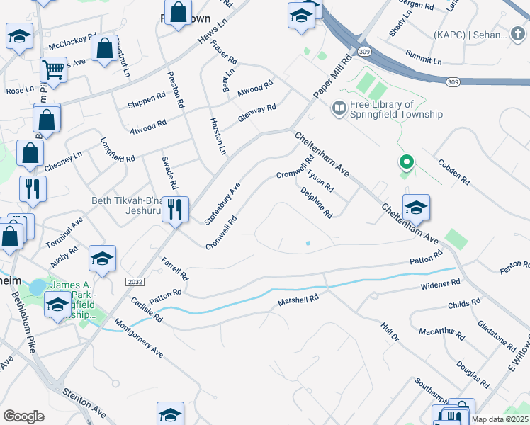 map of restaurants, bars, coffee shops, grocery stores, and more near 8777 Duveen Dr in Wyndmoor