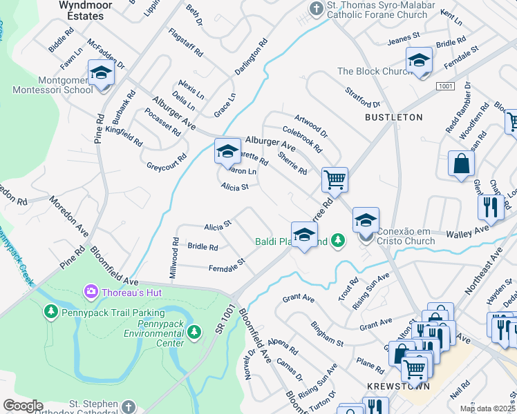 map of restaurants, bars, coffee shops, grocery stores, and more near 705 Dunmore Road in Philadelphia