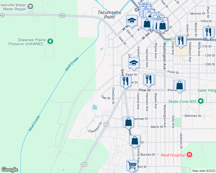 map of restaurants, bars, coffee shops, grocery stores, and more near 236 Oakwood Street in Greenville