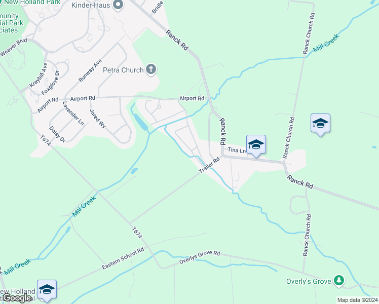 map of restaurants, bars, coffee shops, grocery stores, and more near 126 Amber Circle in New Holland