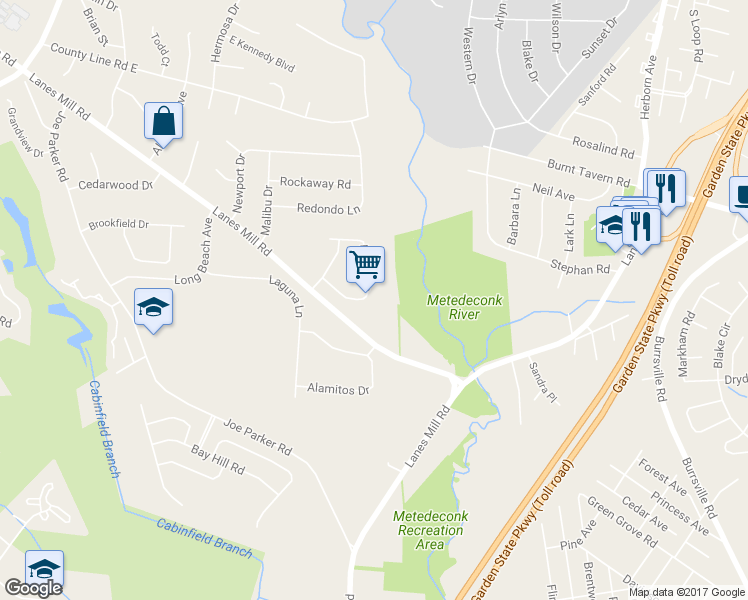map of restaurants, bars, coffee shops, grocery stores, and more near 1677 Hidden Lane in Lakewood Township