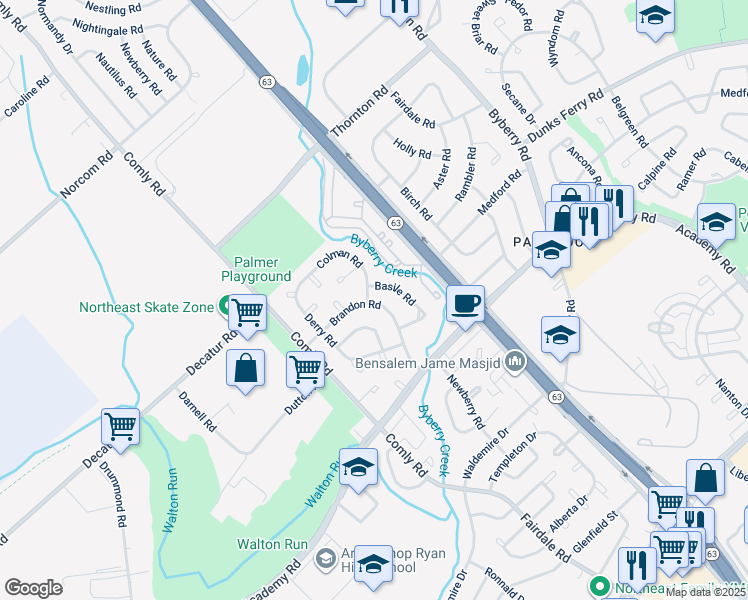 map of restaurants, bars, coffee shops, grocery stores, and more near 11854 Colman Road in Philadelphia