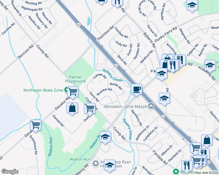 map of restaurants, bars, coffee shops, grocery stores, and more near 11854 Colman Road in Philadelphia