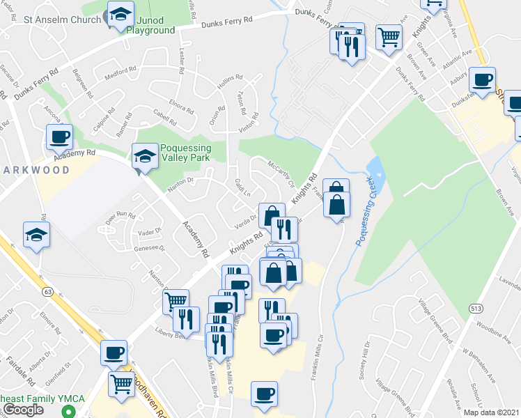 map of restaurants, bars, coffee shops, grocery stores, and more near 12803 McCarthy Circle in Philadelphia