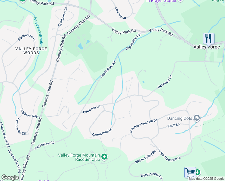 map of restaurants, bars, coffee shops, grocery stores, and more near 15 Hope Lane in Valley Forge